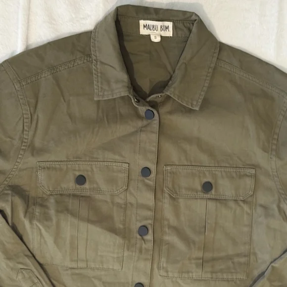 Malibu Bum Army Green Shacket Small Button-Up Utility Layering Top - Picture 13 of 16